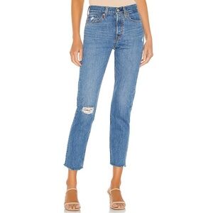 Levi's Womens Wedgie Icon Fit Jeans Size 29 Blue Raw Hem High Rise Tapered Leg